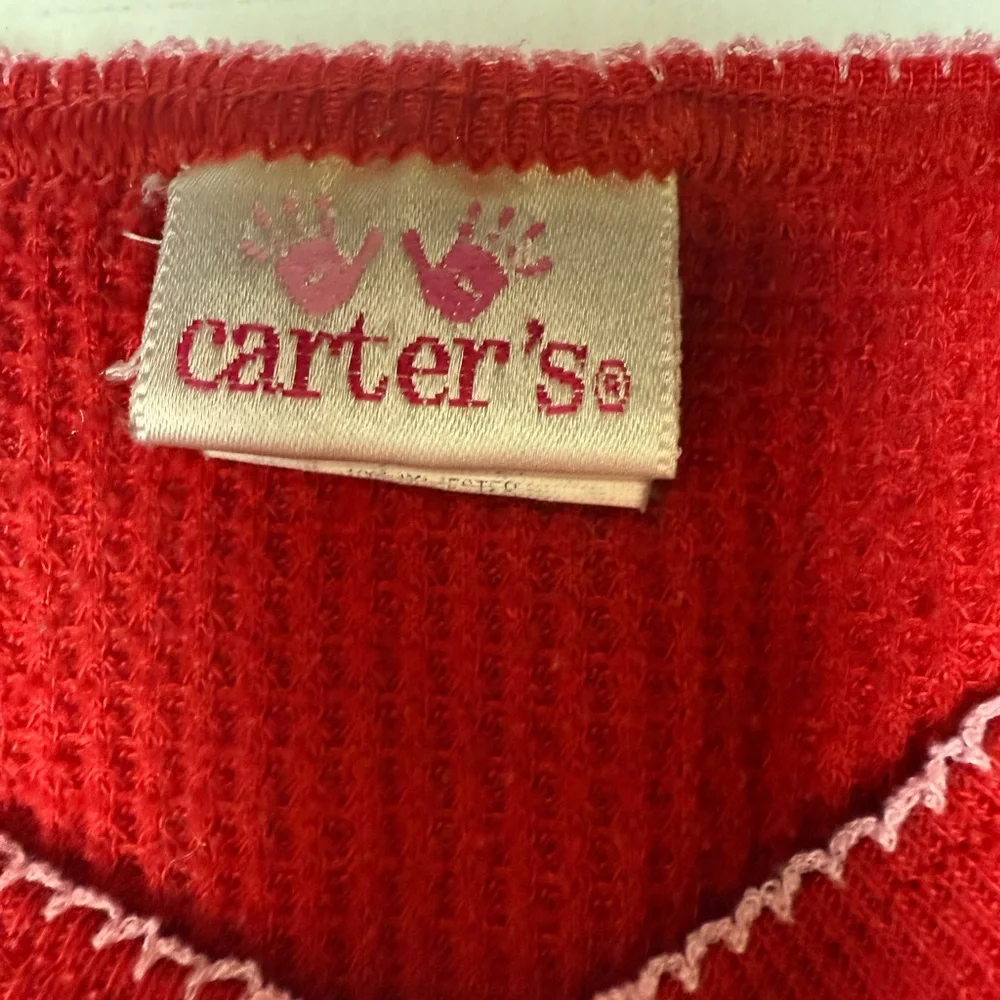 Vintage Carters Girls Small 4 /‎ 5 Red Thermal Nightgown Night Shirt Snowman 90s
